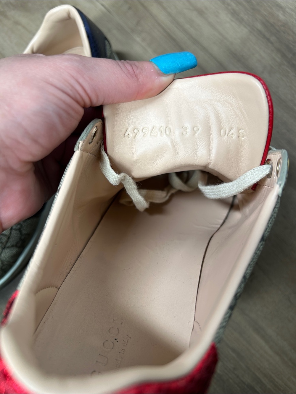 Gucci Beige GG Supreme Canvas Sneakers with Red & Navy Web - Picture 2 of 8